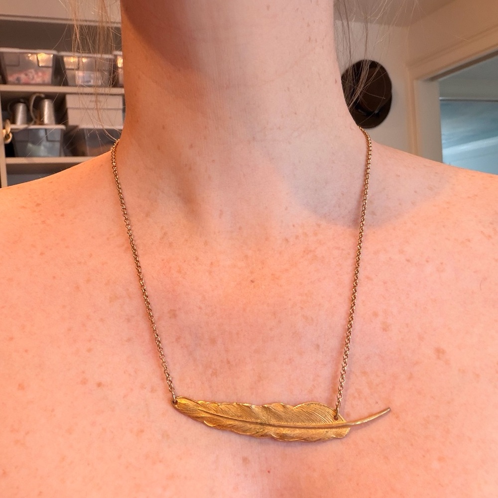 Gold Feather Pendant Necklace - Picture 6 of 9